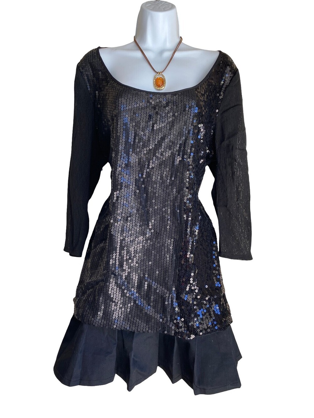 Vintage Max Studio Plus 2X Black Sequin Tunic Blouse Whimsigoth Goth Fall Party